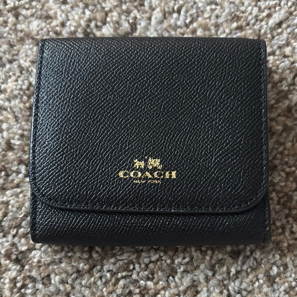 Coach Black Leather Key Card Holder with Gold Logo